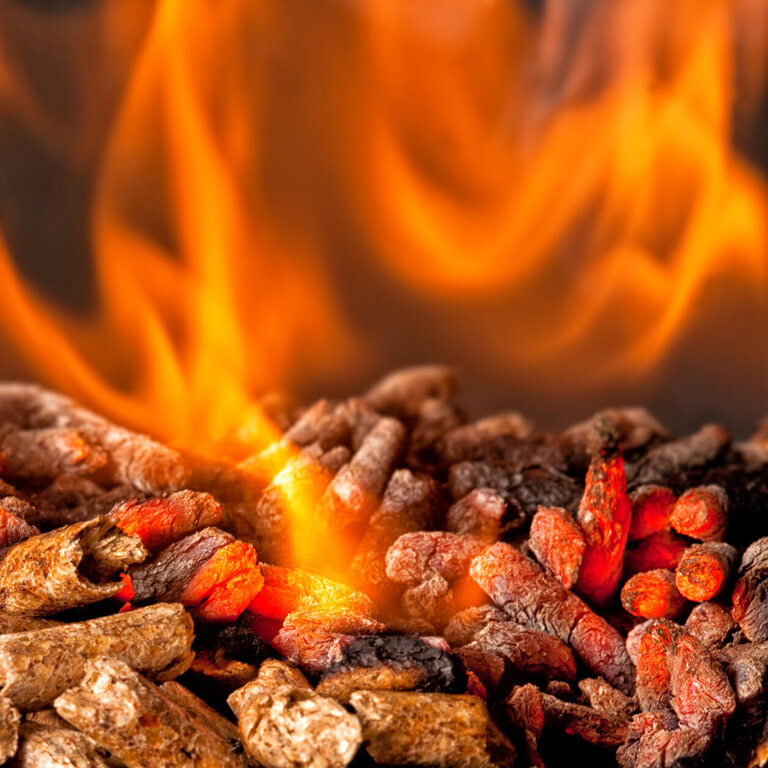 Detailaufnahme von Flammen in einer Biomasse-Heizung - ein möglicher Anwendungsbereich der RÖHRS Mehrdrahtfeder